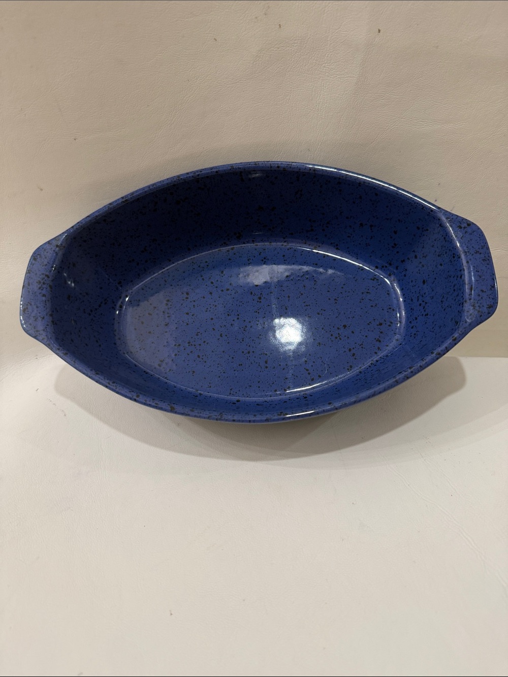 Version Portugal Speckled Blue Black Ceramic Oval Baking Dish Handles 11 X 7 In
